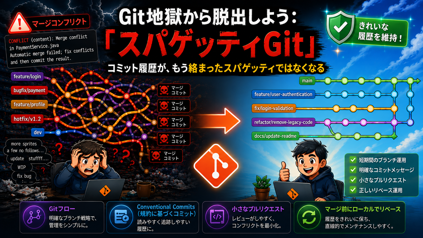 Thumbnail of Git地獄から脱出：コミット履歴を“スパゲッティ状態”にしないために